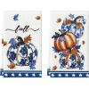 Artoid Mode Blue Pumpkin Fall Kitchen Towels Dish Towels, 18×26 Inch Farmhouse Maple Leaves Autumn Decoration Hand Towels Set of 2