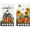 Artoid Mode Buffalo Plaid Bowknot Pumpkin Fall Kitchen Towels Dish Towels, 18×26 Inch Farmhouse Sunflower Thanksgiving Decoration Hand Towels Set of 2