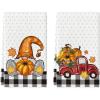 Artoid Mode Buffalo Plaid Pumpkin Gnome Truck Fall Kitchen Towels Dish Towels, 18×26 Inch Seasonal Maple Leaves Decoration Hand Towels Set of 2