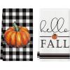 Artoid Mode Buffalo Plaid Pumpkin Hello Fall Kitchen Towels Dish Towels, 18×26 Inch Seasonal Decoration Hand Towels Set of 2(Black)