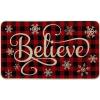 Artoid Mode Buffalo Plaid Snowflake Believe Decorative Doormat, Seasonal Winter Christmas Holiday Low-Profile Floor Mat Switch Mat for Indoor Outdoor 17 x 29 Inch