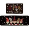 Artoid Mode Buffalo Plaid Tree Gnomes Black Christmas Kitchen Rugs Set of 2, Winter Low-Profile Floor Mat Merry Home Decora for Floor – 17×29 and 17×47 Inch