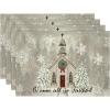 Artoid Mode Church Xmas Trees Snowflakes Merry Christmas Round Placemats Set of 4, 14 Inch Winter Round Table Mats for Dining Decoration(Silver)