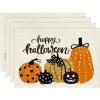 Artoid Mode Happy Halloween Jack-O-Lantern Placemats for Dining Table, 12 x 18 Inch Holiday Pumpkins Washable Table Mat Set of 4