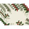 Artoid Mode Holly Xmas Pine Christmas Round Placemats Set of 4, 14 Inch Winter Round Table Mats for Vintage Dining Decoration(Red/Green)