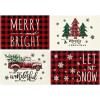 Artoid Mode Merry and Bright Buffalo Plaid Christmas Placemats for Dining Table, 12 x 18 Inch Seasonal Winter Watercolor Truck Xmas Tree Holiday Rustic Vintage Washable Table Mats Set of 4