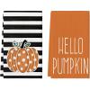 Artoid Mode Orange Polka Dot Stripes Hello Pumpkin Fall Kitchen Towels Dish Towels, 18×26 Inch Farmhouse Decoration Hand Towels Set of 2(Orange)