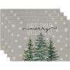 Artoid Mode Pine Tree Snowflake Merry Christmas Placemats Set of 4, 12×18 Inch Seasonal Winter Xmas Holiday Table Mats for Party Kitchen Dining Decoration(Gray)
