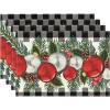 Artoid Mode Red Black Buffalo Plaid Holly Pine Cones Christmas Balls Placemats Set of 4, 12×18 Inch Seasonal Winter Table Mats for Party Kitchen Dining Decoration(White/Black)