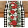 Artoid Mode Red Black Buffalo Plaid Xmas Balls Holly Christmas Table Runner, Winter Kitchen Dining Table Decoration for Outdoor Home Party 13×72 Inch(Black/White)