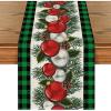 Artoid Mode Red Black Buffalo Plaid Xmas Balls Holly Christmas Table Runner, Winter Kitchen Dining Table Decoration for Outdoor Home Party 13×72 Inch(Green/Black)