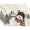 Artoid Mode Red Snowman Let It Snow Xmas Tree Merry Christmas Round Placemats Set of 4, 14 Inch Winter Round Table Mats for Dining Decoration(Black)