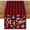 Artoid Mode Red and Black Buffalo Plaid Let It Snow Table Runner, Seasonal Winter Christmas Holiday Kitchen Dining Table Decoration for Indoor Outdoor Home Party Decor 13 x 72 Inch(Table Runner  13″ x 108″)