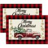 Artoid Mode Red and Black Buffalo Plaid Truck Merry Christmas Placemats Set of 4, 12×18 Inch Seasonal Winter Xmas Holiday Table Mats for Party Kitchen Dining Decoration(Red/Black)