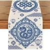 Artoid Mode Red and Golden Chinese Zodiac Snake Happy 2025 Lunar New Year Table Runner, Spring Festival Winter Kitchen Dining Table Decoration for Home Party 13×72 Inch(White/Blue)