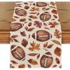 Artoid Mode Rugby Maple Leaves Football Fall Table Runner, Seasonal Harvest Autumn Kitchen Dining Table Decoration for Home Party Decor 13×72 Inch(Brown)