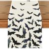 Artoid Mode Silhouette Black Bats Halloween Table Runner, Fall Kitchen Dining Table Decoration for Home Party Decor 13×90 Inch(Black/White)