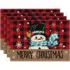 Artoid Mode Snowman Red and Black Buffalo Plaid Christmas Placemats Set of 4, 12×18 Inch Seasonal Winter Xmas Holiday Table Mats for Party Kitchen Dining Decoration(Red/Black)