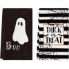 Artoid Mode Trick or Treat Halloween Kitchen Towels Dish Towels, 18 x 26 Inch Stripes Boo Ghost Holiday Ultra Absorbent Drying Cloth Hand Towels for Cooking Baking Set of 2