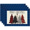 Artoid Mode Waterclor Buffalo Plaid Christmas Trees Placemats Set of 4, 12×18 Inch Winter Table Mats for Outdoor Home Party Kitchen Dining Decor(Black/Blue)