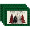 Artoid Mode Waterclor Buffalo Plaid Christmas Trees Placemats Set of 4, 12×18 Inch Winter Table Mats for Outdoor Home Party Kitchen Dining Decor(Black/Green)