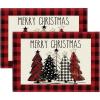 Artoid Mode Waterclor Buffalo Plaid Christmas Trees Placemats Set of 4, 12×18 Inch Winter Table Mats for Outdoor Home Party Kitchen Dining Decor(Black/Red)