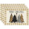 Artoid Mode Waterclor Buffalo Plaid Christmas Trees Placemats Set of 4, 12×18 Inch Winter Table Mats for Outdoor Home Party Kitchen Dining Decor(Brown/White)