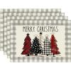 Artoid Mode Waterclor Buffalo Plaid Christmas Trees Placemats Set of 4, 12×18 Inch Winter Table Mats for Outdoor Home Party Kitchen Dining Decor(Grey/White)