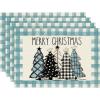 Artoid Mode Waterclor Buffalo Plaid Christmas Trees Placemats Set of 4, 12×18 Inch Winter Table Mats for Outdoor Home Party Kitchen Dining Decor(Light Blue)