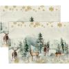 Artoid Mode Watercolor Deer Trees Snowflakes Christmas Placemats for Dining Table, 12 x 18 Inch Seasonal Winter Xmas Holiday Rustic Vintage Thanksgiving Washable Table Mats Set of 4(Green)
