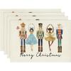 Artoid Mode Watercolor Nutcrackers Xmas Balls Merry Christmas Placemats Set of 4, 12×18 Inch Seasonal Winter Holiday Table Mats for Party Kitchen Dining Decoration(Beige)