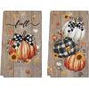 Artoid Mode Wood Bead Pumpkin Fall Kitchen Towels Dish Towels, 18×26 Inch Farmhouse Sunflower Decoration Hand Towels Set of 2(Wood)