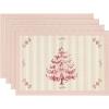 Artoid Mode Xmas Pine Round Winter Placemats Set of 4, 14 Inch Round Christmas Table Mats for Table Runner Party Kitchen Dining Decoration(Pink)