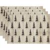 Artoid Mode Xmas Trees Merry Christmas Round Placemats Set of 4, 14 Inch Winter Round Table Mats for Dining Decoration(Wood/Black)