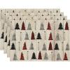 Artoid Mode Xmas Trees Merry Christmas Round Placemats Set of 4, 14 Inch Winter Round Table Mats for Dining Decoration(Wood/Red)