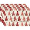 Artoid Mode Xmas Trees Snowflake Merry Christmas Round Placemats Set of 4, 14 Inch Winter Round Table Mats for Dining Decoration(Red)