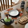 Artoid Mode Ghost Pumpkin Halloween Round Placemats Set of 6, 14 Inch Spooky Black Table Mats for Party Kitchen Dining(Black/Orange)