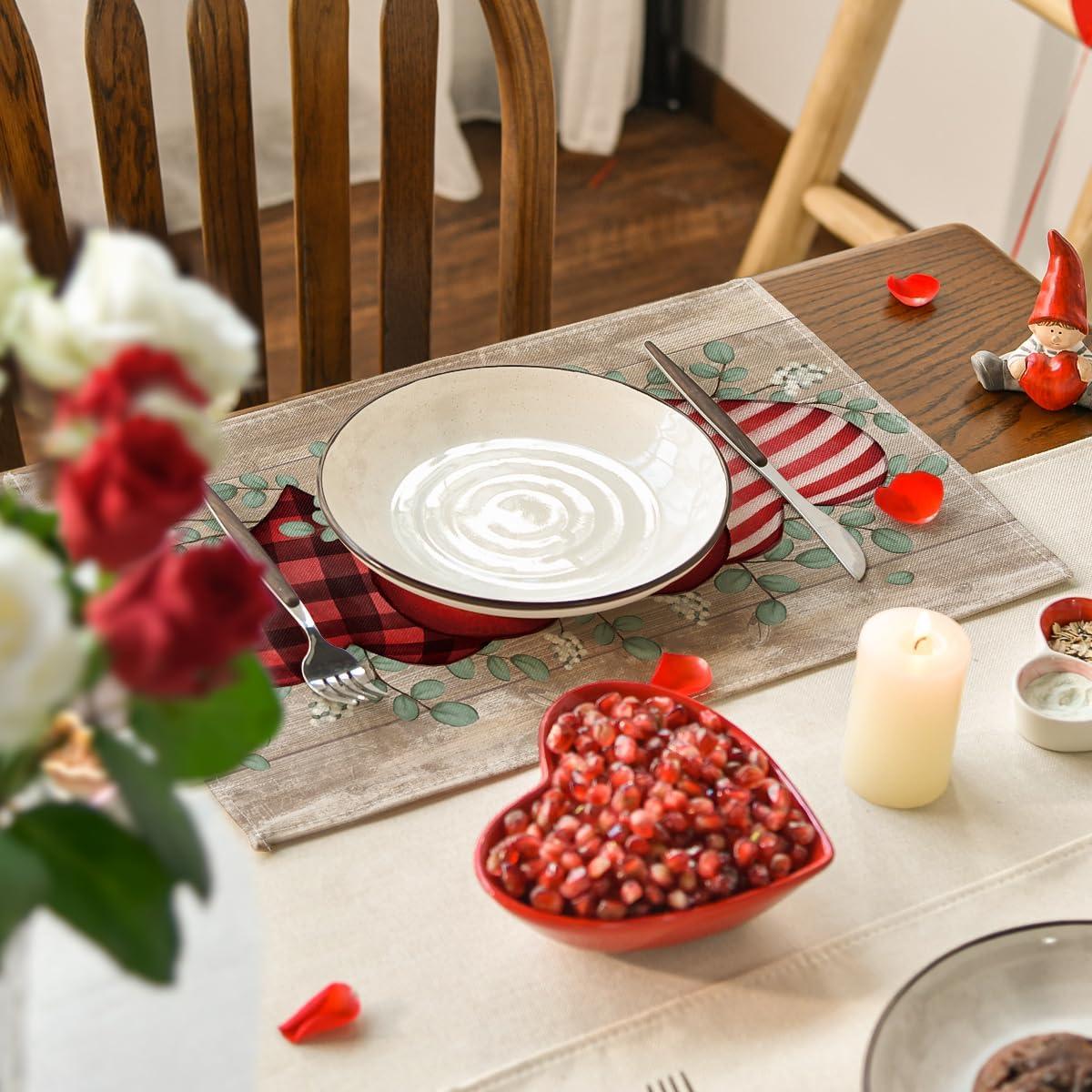 imageArtoid Mode Valentine Placemats Set of 4 12x18 Inch Hearts Love Eucalyptus Wood Anniversary Wedding Table Mats for Party Kitchen Dining DecorationRedWood