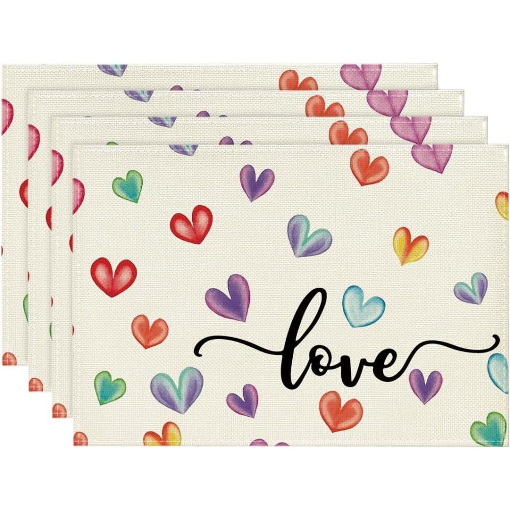 imageArtoid Mode Black Red Buffalo Plaid Love Valentine Placemats Set of 4 12x18 Inch Seasonal Anniversary Holiday Table Mats for Party Kitchen Dining DecorationColored