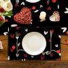 Artoid Mode Black Red Buffalo Plaid Love Valentine Placemats Set of 4, 12×18 Inch Seasonal Anniversary Holiday Table Mats for Party Kitchen Dining Decoration(Black)