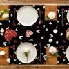 Artoid Mode Black Red Buffalo Plaid Love Valentine Placemats Set of 4, 12×18 Inch Seasonal Anniversary Holiday Table Mats for Party Kitchen Dining Decoration(Black)
