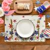 Artoid Mode Poppy Flowers Leaves 4th of July Placemats Set of 4, 12×18 Inch Memorial Day Patriotic Featival Holiday Table Mats for Party Kitchen Dining Decoration(Beige)