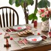 Artoid Mode Valentine Placemats Set of 4, 12×18 Inch Hearts Love Eucalyptus Wood Anniversary Wedding Table Mats for Party Kitchen Dining Decoration(Red/Wood)