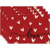 Artoid Mode Black Red Buffalo Plaid Love Valentine Placemats Set of 4, 12×18 Inch Seasonal Anniversary Holiday Table Mats for Party Kitchen Dining Decoration(Red)