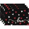 Artoid Mode Black Red Buffalo Plaid Love Valentine Placemats Set of 4, 12×18 Inch Seasonal Anniversary Holiday Table Mats for Party Kitchen Dining Decoration(Black)