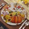 Artoid Mode Pumpkins Maple Leaves Vinyl Round Fall Placemats Set of 4, 14 Inch Wipeable Woven PVC Place Mats for Farmhouse Party Kitchen Dining Decor(Beige)