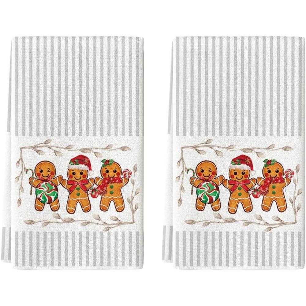 imageArtoid Mode Beige Stripes Gingerbread Candy Christmas Kitchen Towels Dish Towels 18x26 Inch Farmhouse Holiday Winter Decoration Cleaning Set of 2Beige