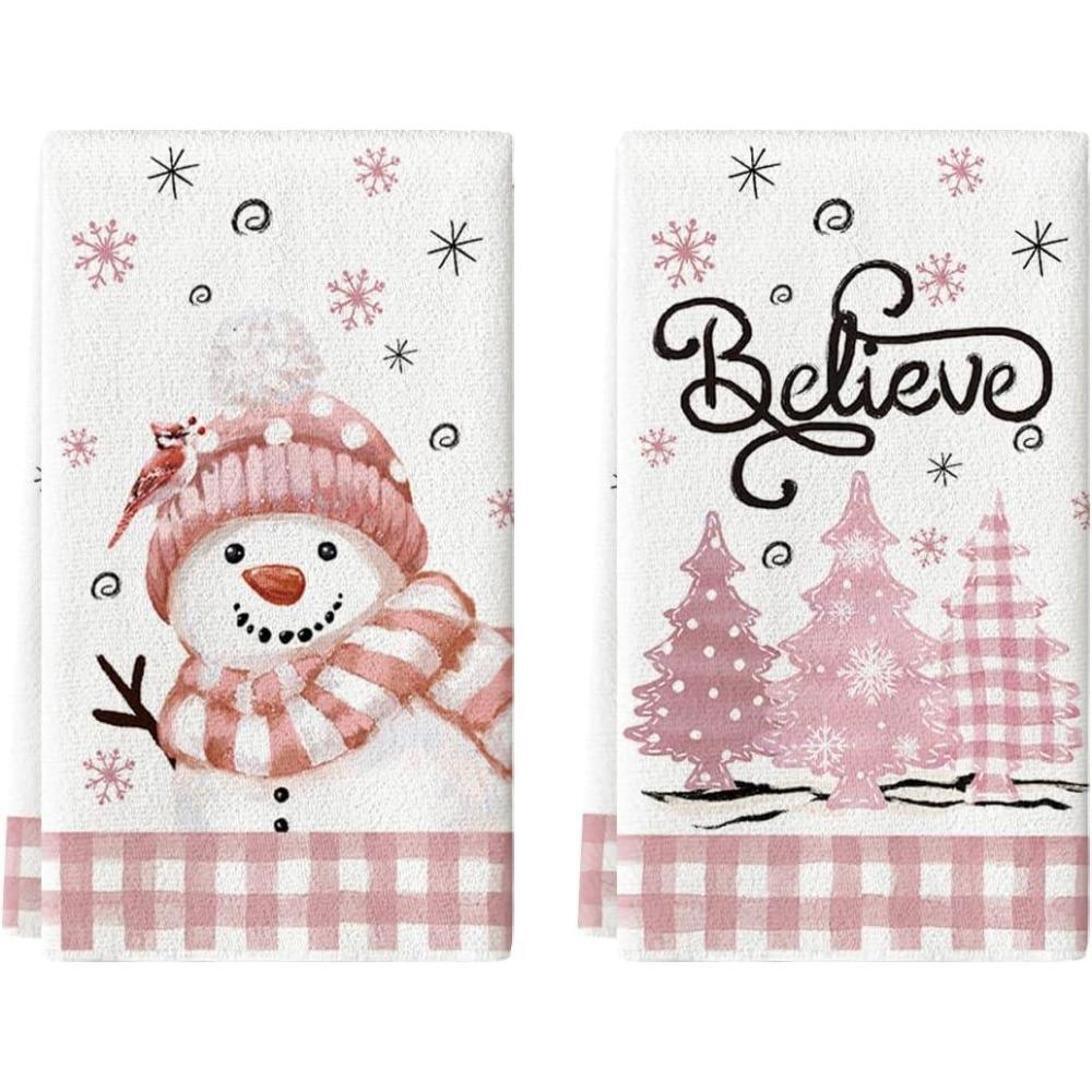 imageArtoid Mode Black Red Xmas Tree Snowman Christmas Kitchen Towels Dish Towels 18x26 Inch Holiday Bird Believe Winter Decoration Hand Towels Set of 2PinkBeige