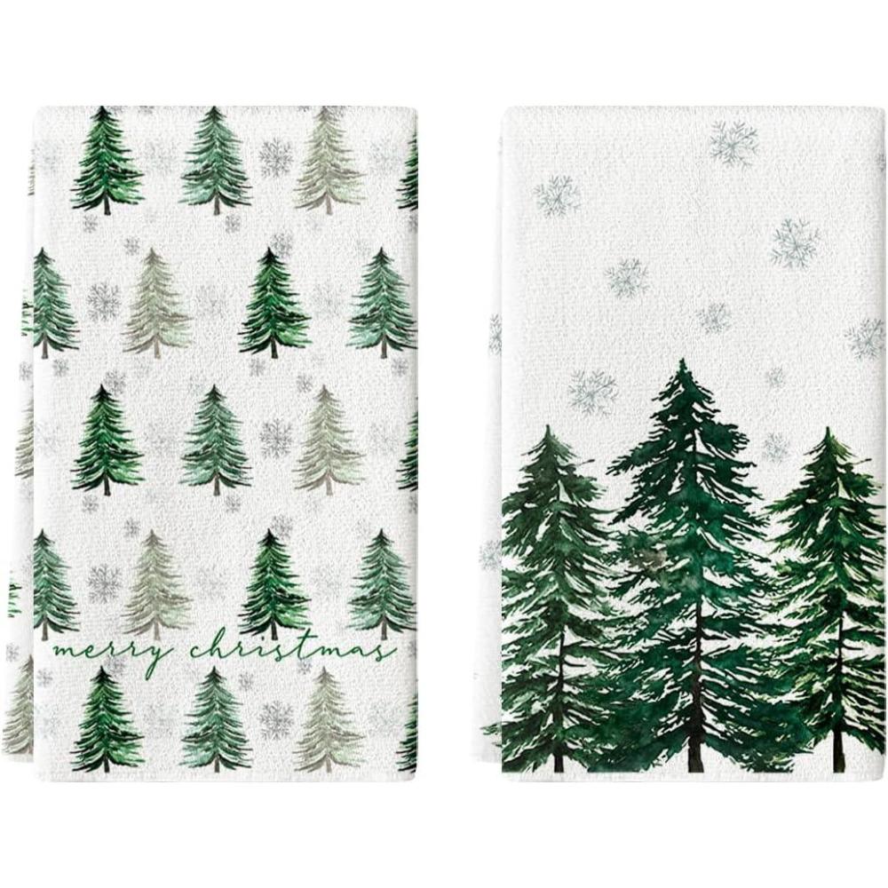 imageArtoid Mode Blue Xmas Tree Christmas Kitchen Towels Dish Towels 18x26 Inch Farmhouse Holiday Snowflake Winter Decoration Cleaning Set of 2Green