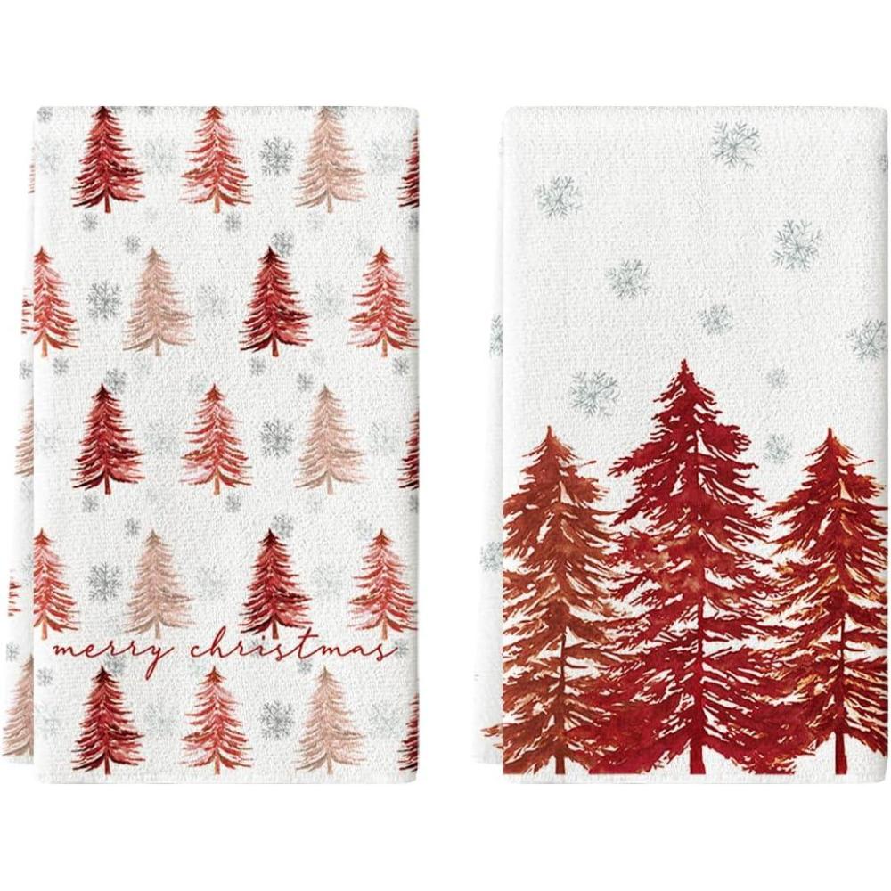 imageArtoid Mode Blue Xmas Tree Christmas Kitchen Towels Dish Towels 18x26 Inch Farmhouse Holiday Snowflake Winter Decoration Cleaning Set of 2Red